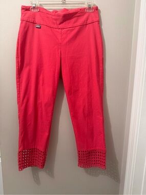 Peck & Peck Capri Cropped Pants Size 8P Lacey Cut Out Trim High Rise Stretch